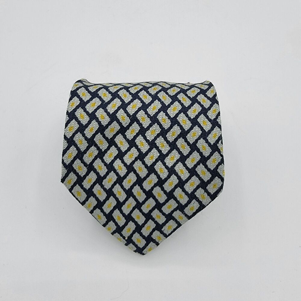 Mens Necktie Brooks Brothers 346 Silk Yellow White Blue 57" x 4" Formal Vintage